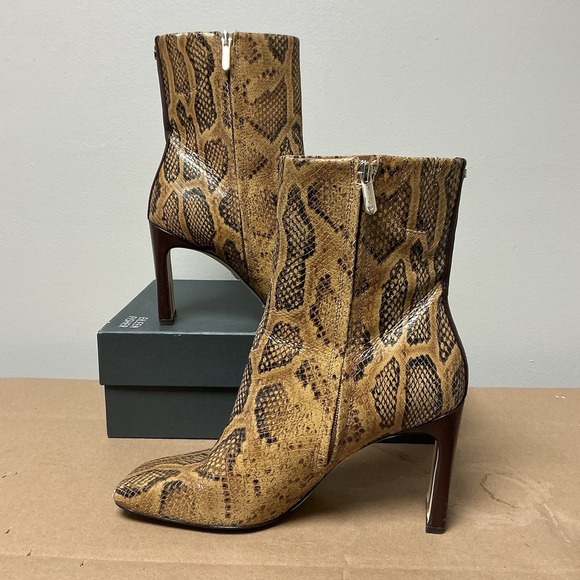 Womens Sam Edelman Anika Tan Snake Print Leather Mid Boots Booties‎ Size 9M - Picture 1 of 4